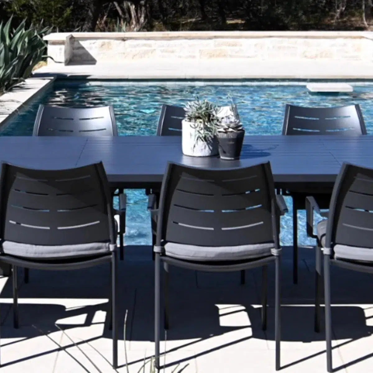 Athenes Black Outdoor Extendable Table Set with Chairs For 12 Outdoor Dining Sets LOOMLAN By LOOMLAN