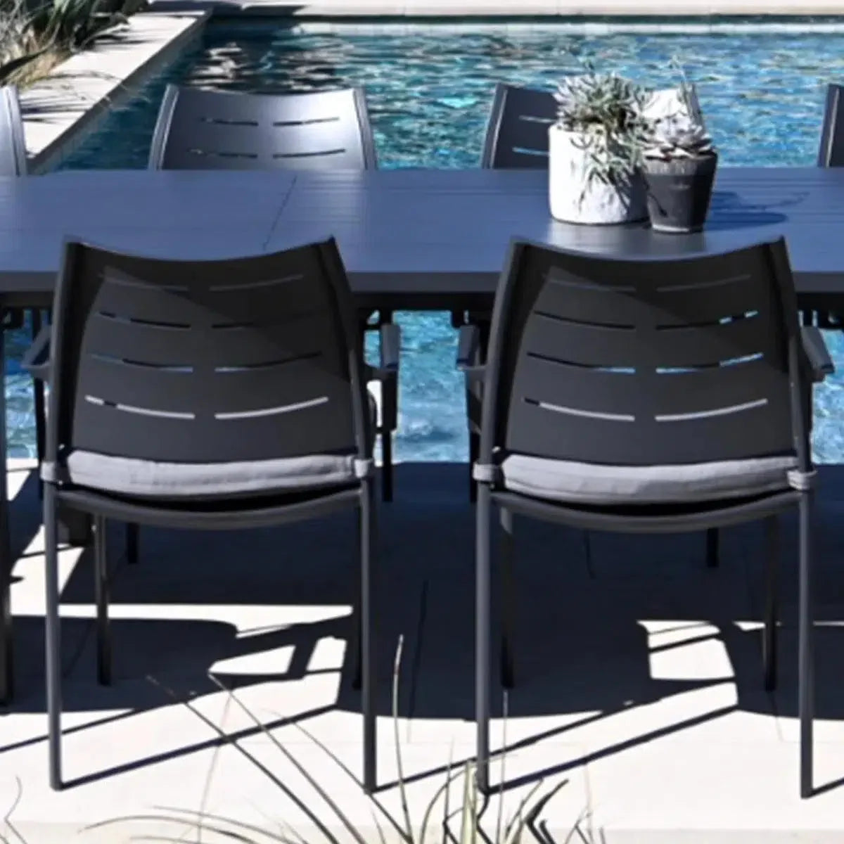 Athenes Black Outdoor Extendable Table Set with Chairs For 12 Outdoor Dining Sets LOOMLAN By LOOMLAN