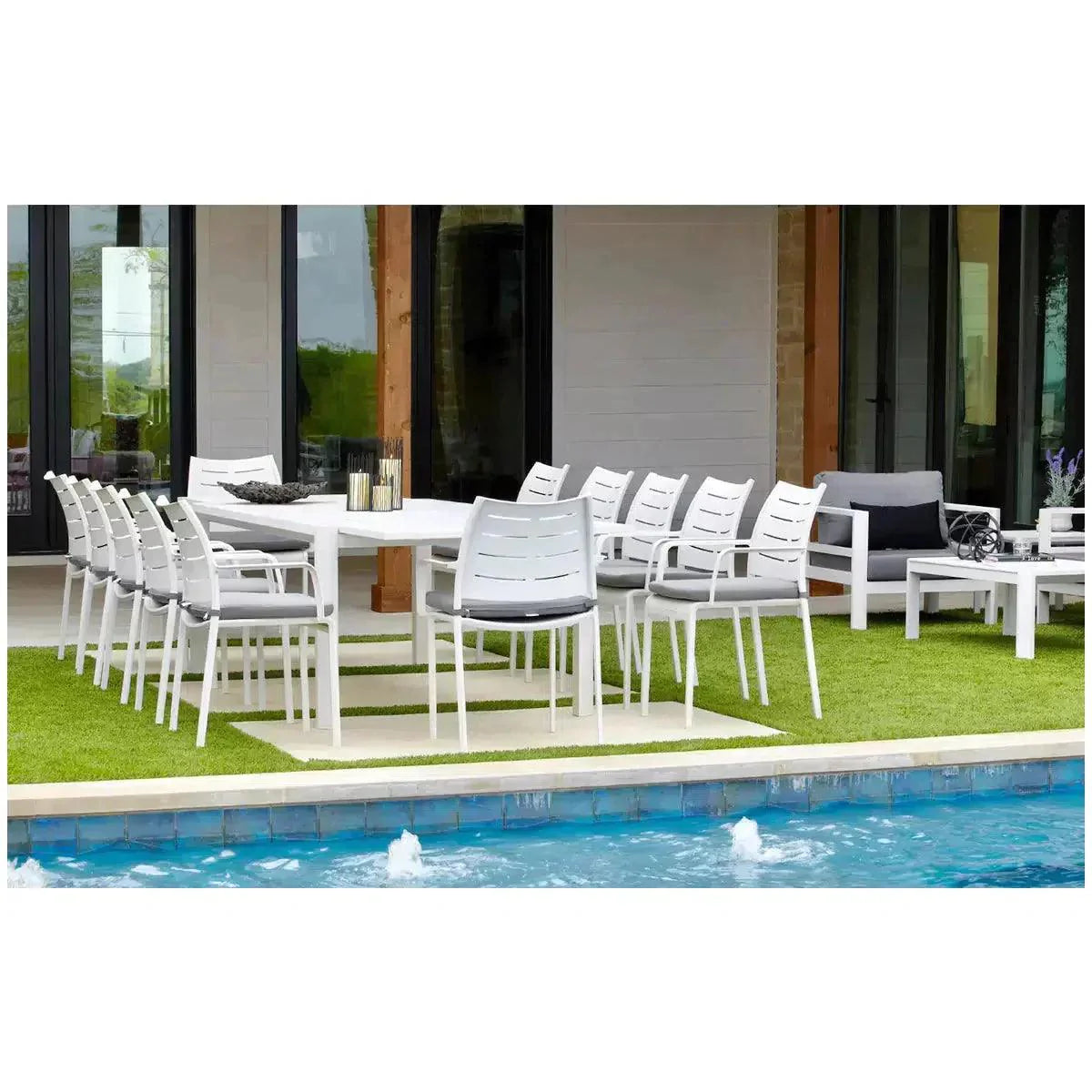 Athenes White Outdoor Dining Table Set Extendable Table For 12 Outdoor Dining Sets LOOMLAN By LOOMLAN