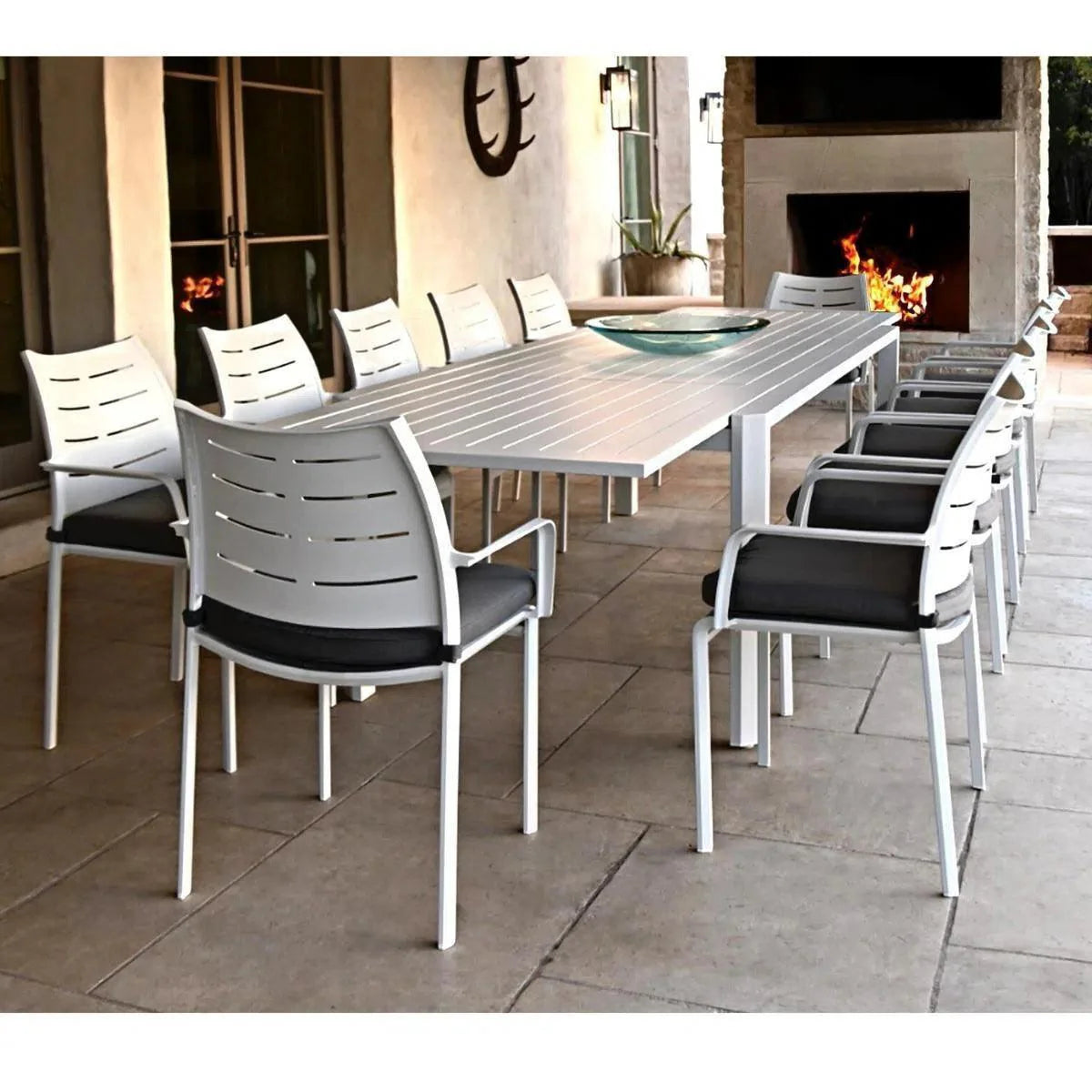 Athenes White Outdoor Dining Table Set Extendable Table For 12 Outdoor Dining Sets LOOMLAN By LOOMLAN