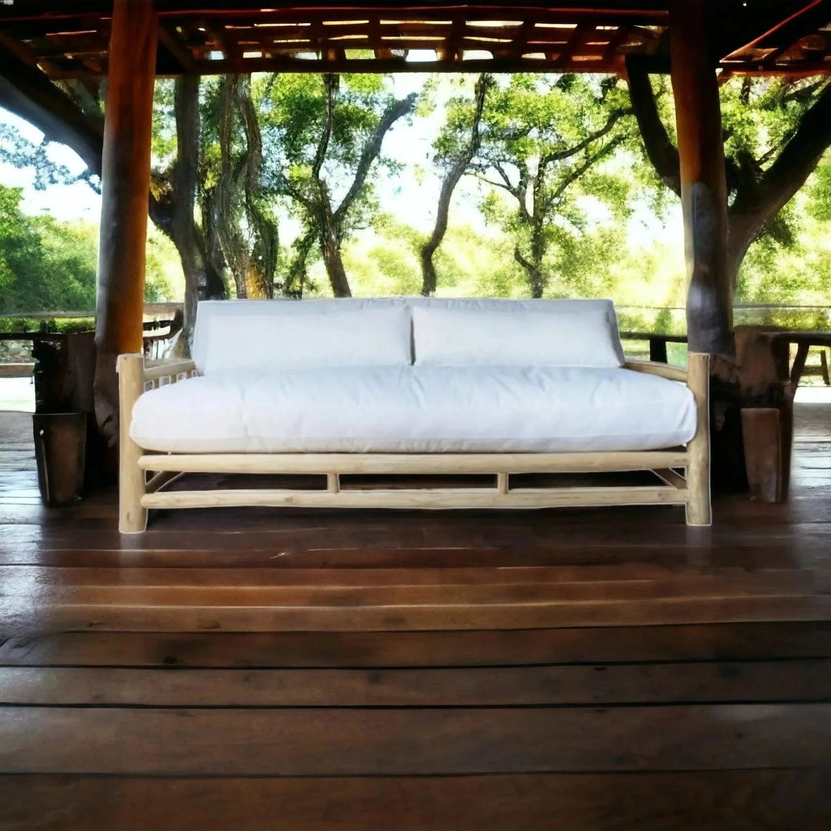 Artesia Bali Teak Wood Outdoor Couch Sofa Marine-Grade Cushions