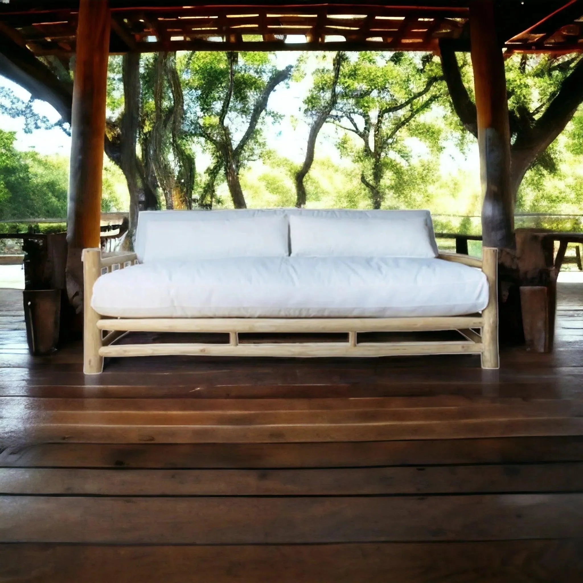 Artesia Bali Teak Wood Outdoor Couch Sofa Marine-Grade Cushions