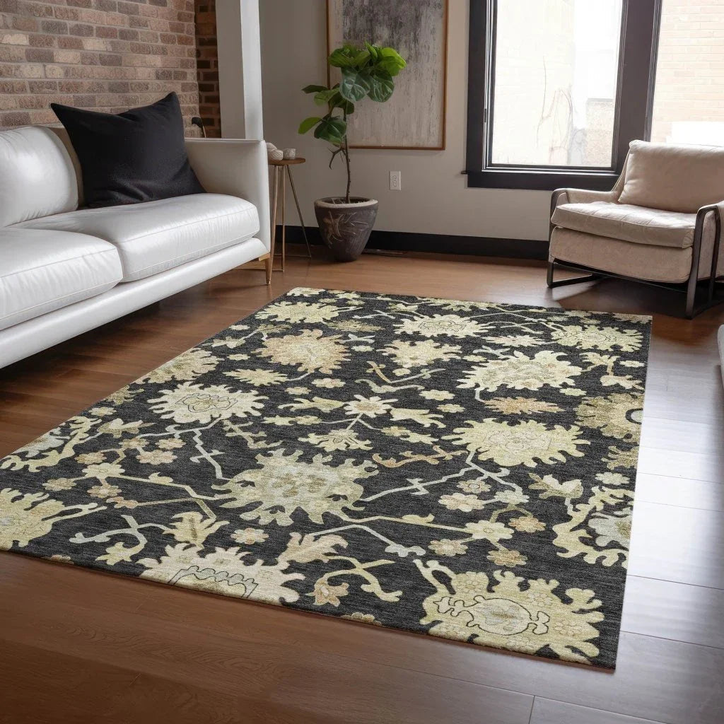 LOOMLAN Rugs Louis Black Washable Indoor-Outdoor Rug