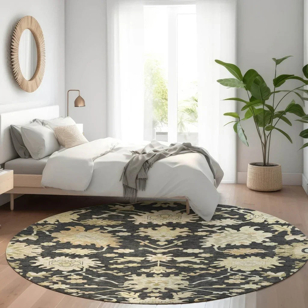 LOOMLAN Rugs Louis Black Washable Indoor-Outdoor Rug
