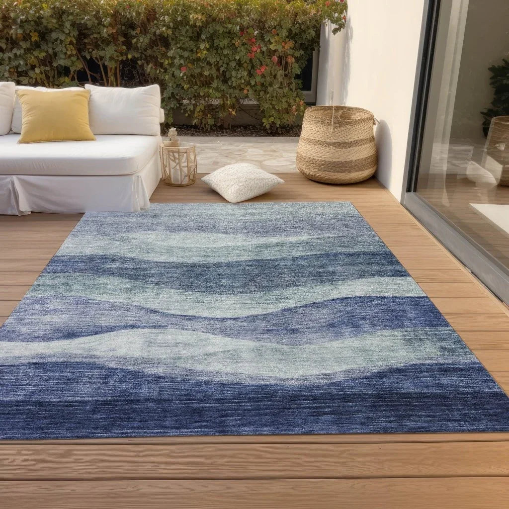 LOOMLAN Rugs Louisa Blue Washable Indoor-Outdoor Rug