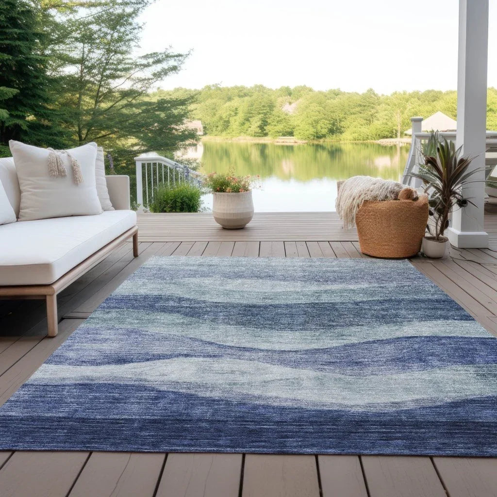 LOOMLAN Rugs Louisa Blue Washable Indoor-Outdoor Rug