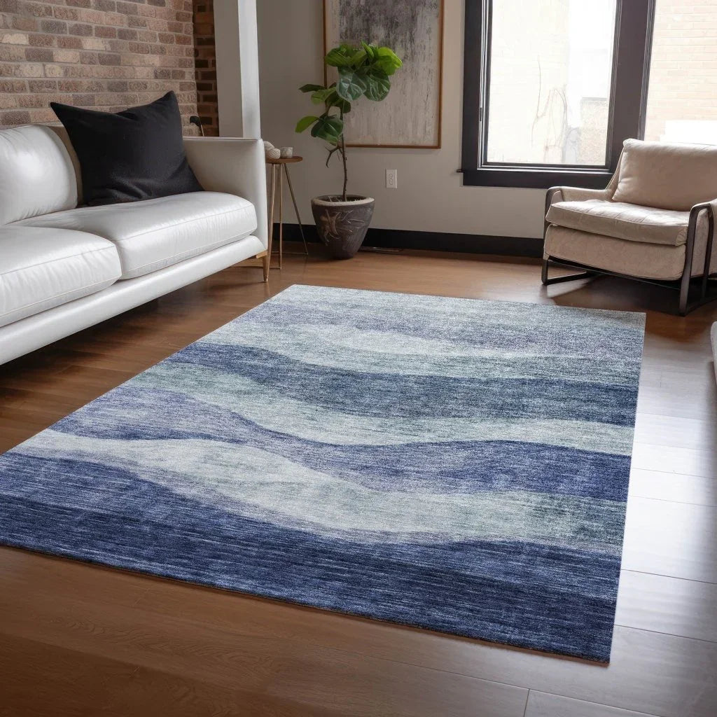 LOOMLAN Rugs Louisa Blue Washable Indoor-Outdoor Rug