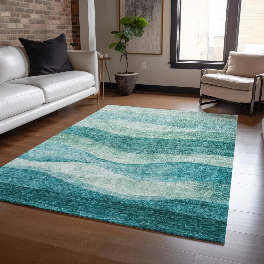 LOOMLAN Rugs Louisa Teal Washable Indoor-Outdoor Rug