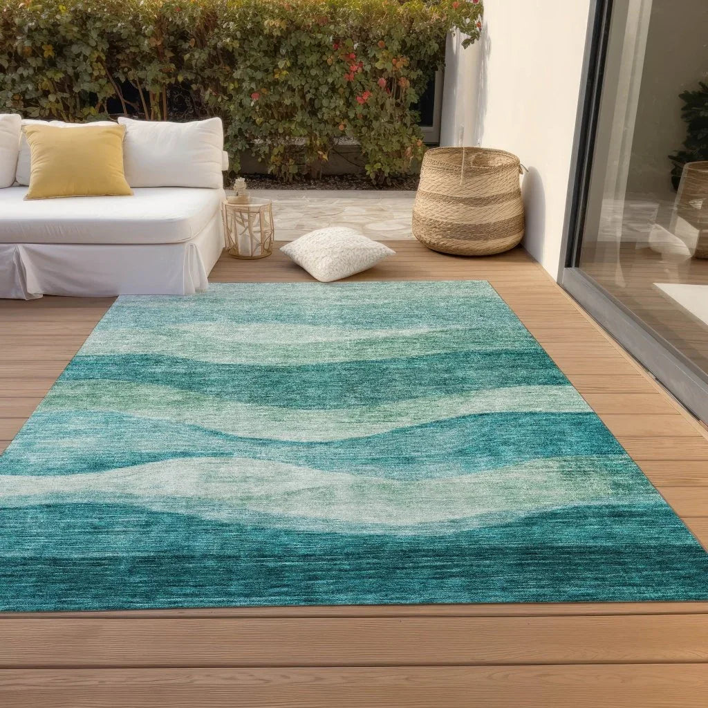 LOOMLAN Rugs Louisa Teal Washable Indoor-Outdoor Rug