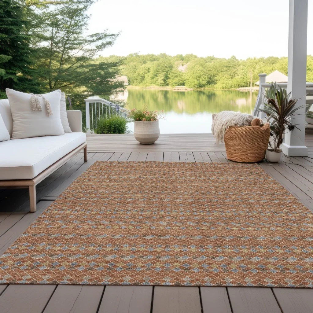 LOOMLAN Rugs Lozenza Orange Washable Indoor-Outdoor Rug