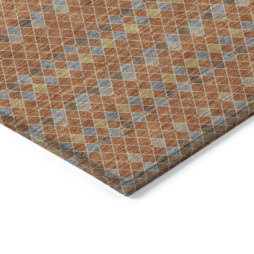 LOOMLAN Rugs Lozenza Orange Washable Indoor-Outdoor Rug
