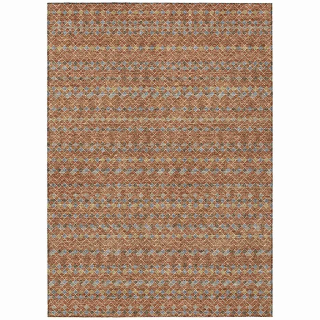 LOOMLAN Rugs Lozenza Orange Washable Indoor-Outdoor Rug