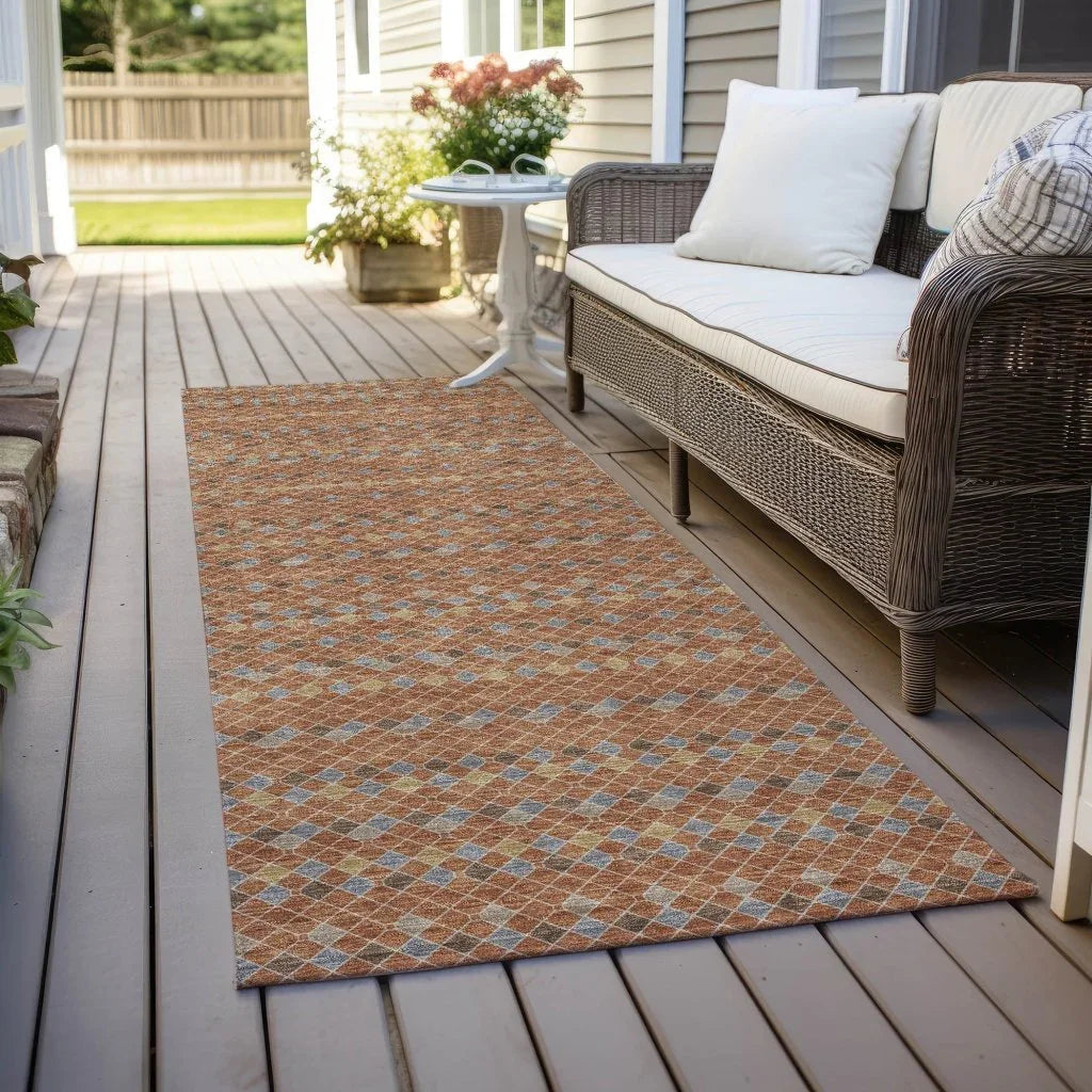 LOOMLAN Rugs Lozenza Orange Washable Indoor-Outdoor Rug
