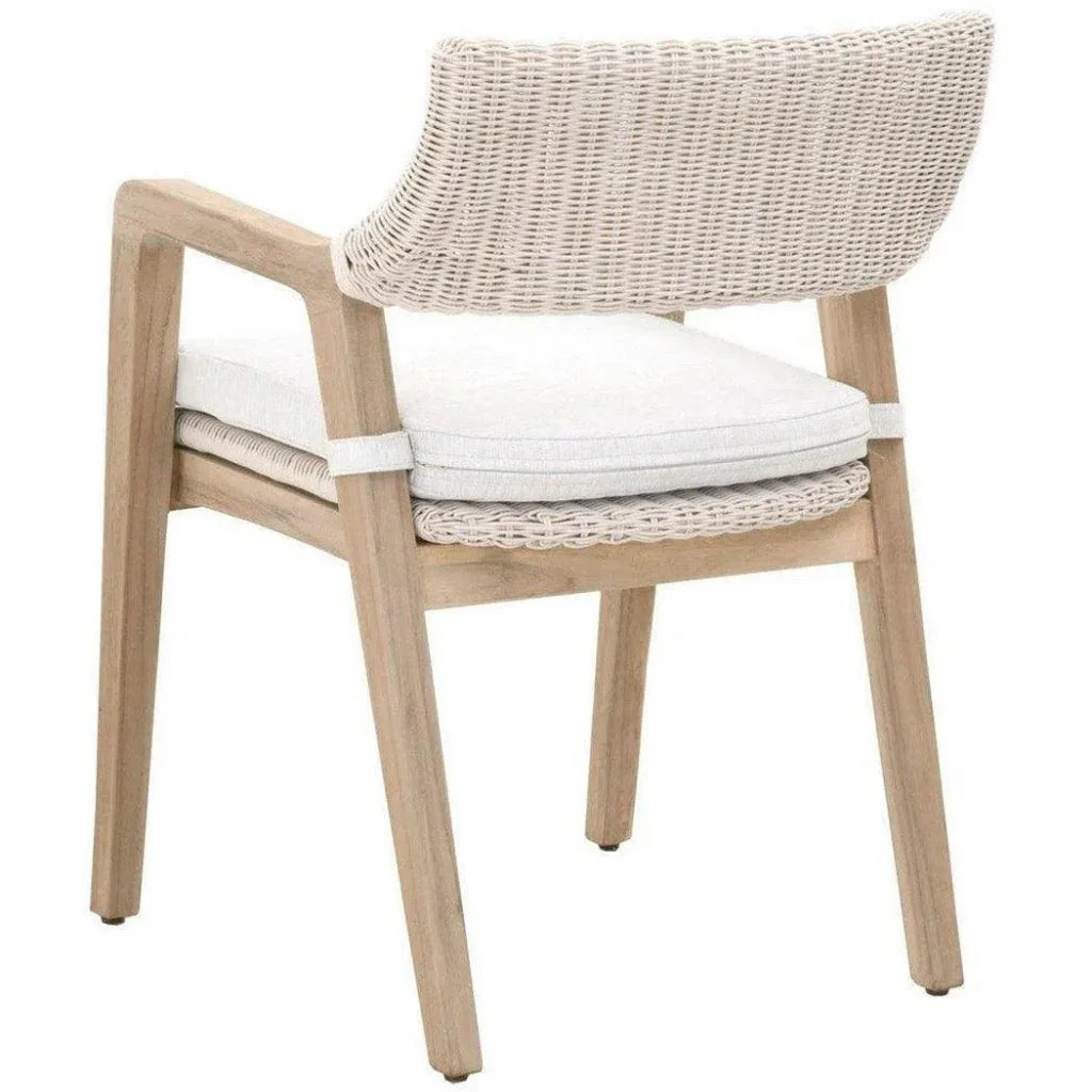 Lucia Outdoor Arm Chair White Wicker and Teak - LOOMLAN - Essentials For Living - Outdoor Dining Chairs