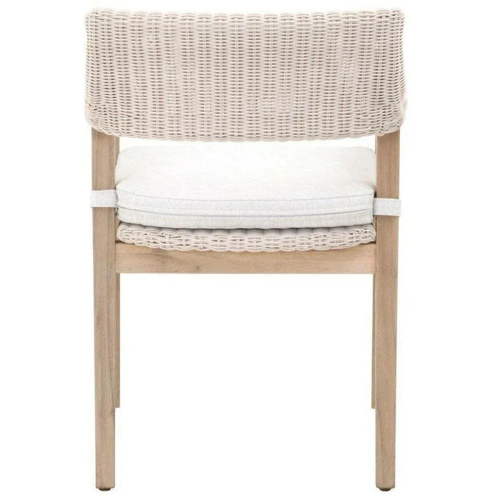 Lucia Outdoor Arm Chair White Wicker and Teak - LOOMLAN - Essentials For Living - Outdoor Dining Chairs