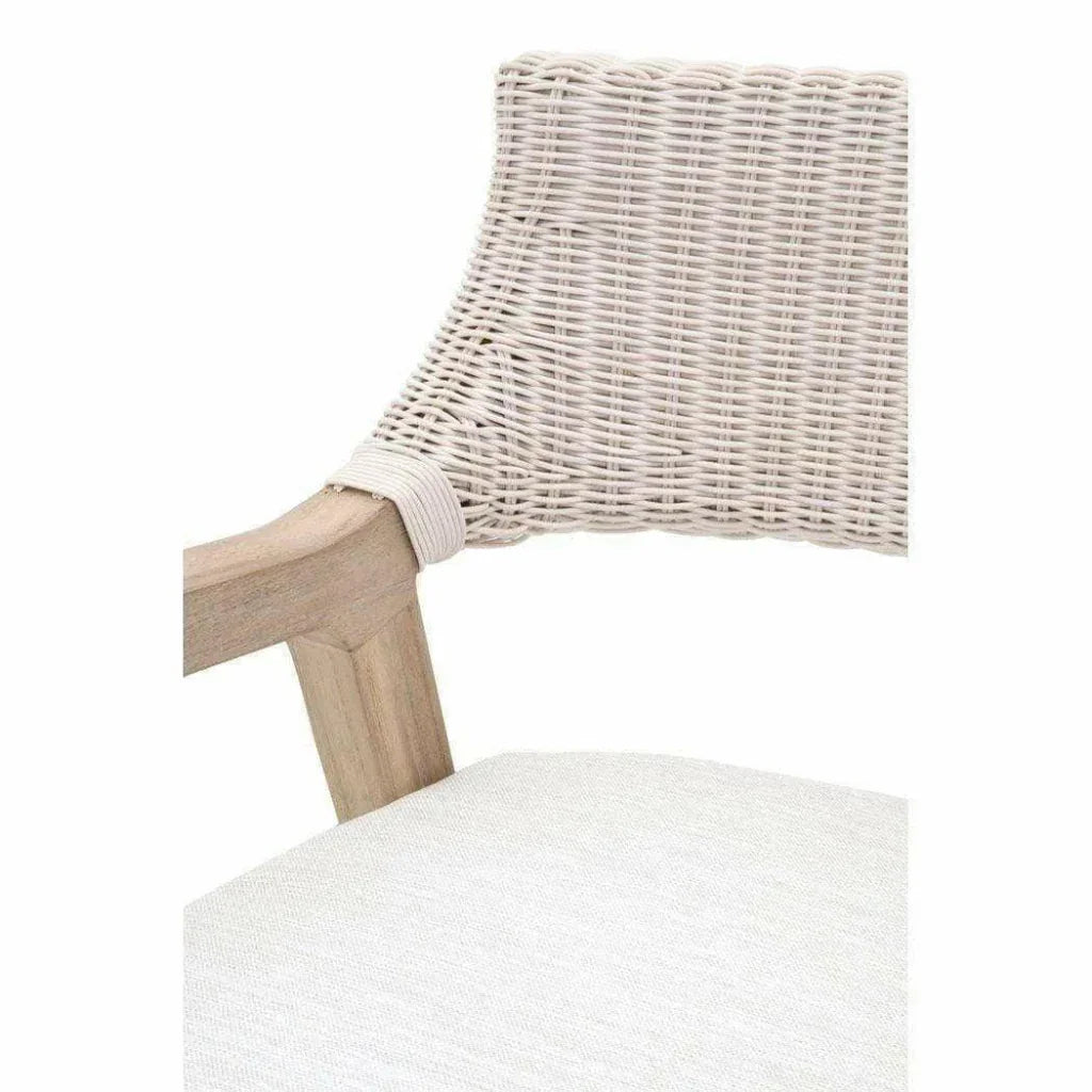 Lucia Outdoor Arm Chair White Wicker and Teak - LOOMLAN - Essentials For Living - Outdoor Dining Chairs