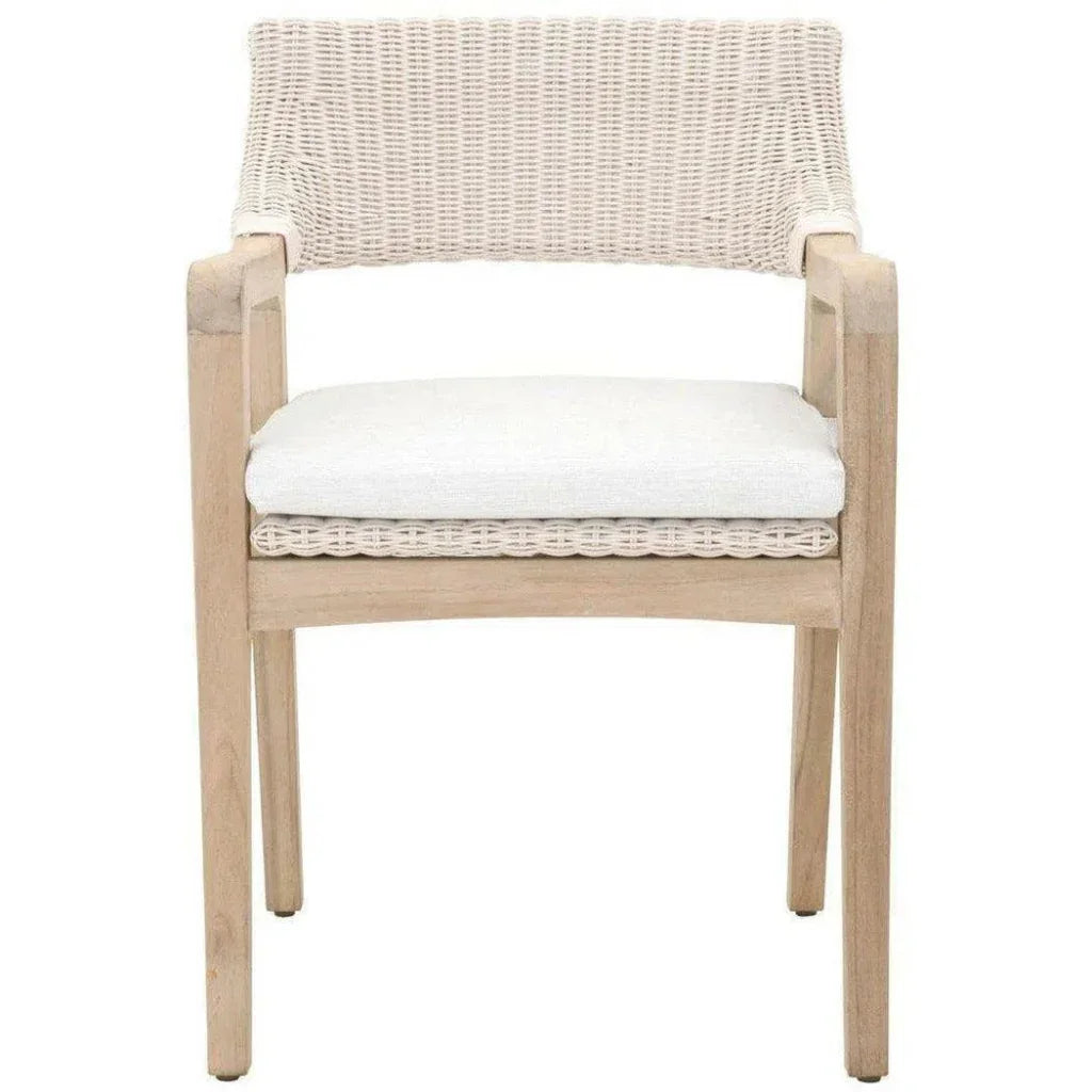 Lucia Outdoor Arm Chair White Wicker and Teak - LOOMLAN - Essentials For Living - Outdoor Dining Chairs