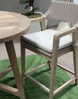 Lucia Outdoor Counter Stool Arms White Wicker & Teak - LOOMLAN - Essentials For Living - Outdoor Counter Stools