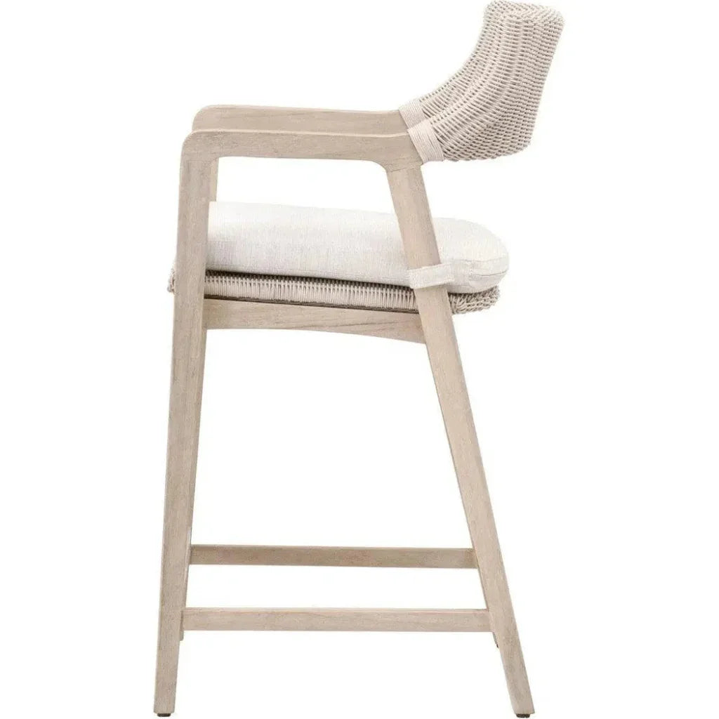 Lucia Outdoor Counter Stool Arms White Wicker & Teak - LOOMLAN - Essentials For Living - Outdoor Counter Stools