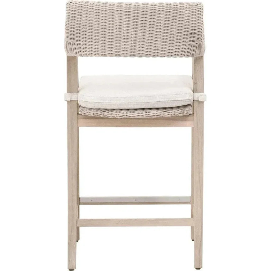 Lucia Outdoor Counter Stool Arms White Wicker & Teak - LOOMLAN - Essentials For Living - Outdoor Counter Stools