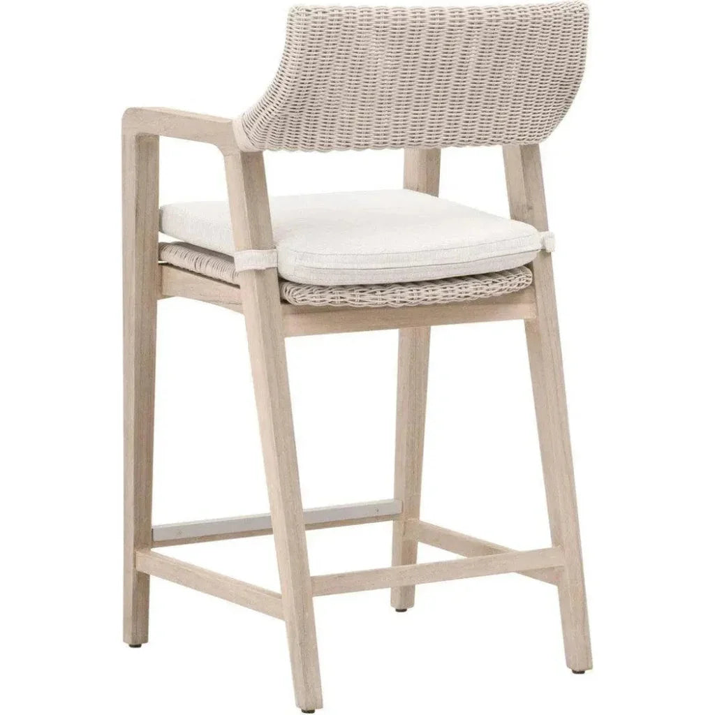 Lucia Outdoor Counter Stool Arms White Wicker & Teak - LOOMLAN - Essentials For Living - Outdoor Counter Stools