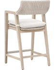 Lucia Outdoor Counter Stool Arms White Wicker & Teak - LOOMLAN - Essentials For Living - Outdoor Counter Stools