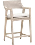Lucia Outdoor Counter Stool Arms White Wicker & Teak - LOOMLAN - Essentials For Living - Outdoor Counter Stools