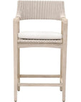 Lucia Outdoor Counter Stool Arms White Wicker & Teak - LOOMLAN - Essentials For Living - Outdoor Counter Stools