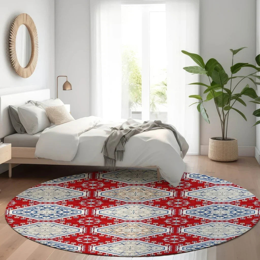LOOMLAN Rugs Lucinda Red Washable Indoor-Outdoor Rug