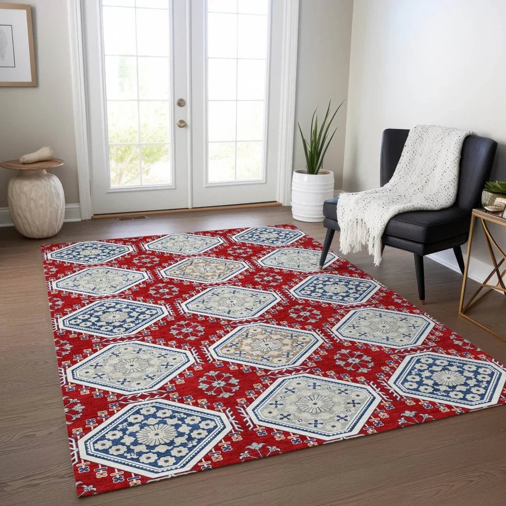 LOOMLAN Rugs Lucinda Red Washable Indoor-Outdoor Rug
