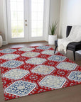 LOOMLAN Rugs Lucinda Red Washable Indoor-Outdoor Rug