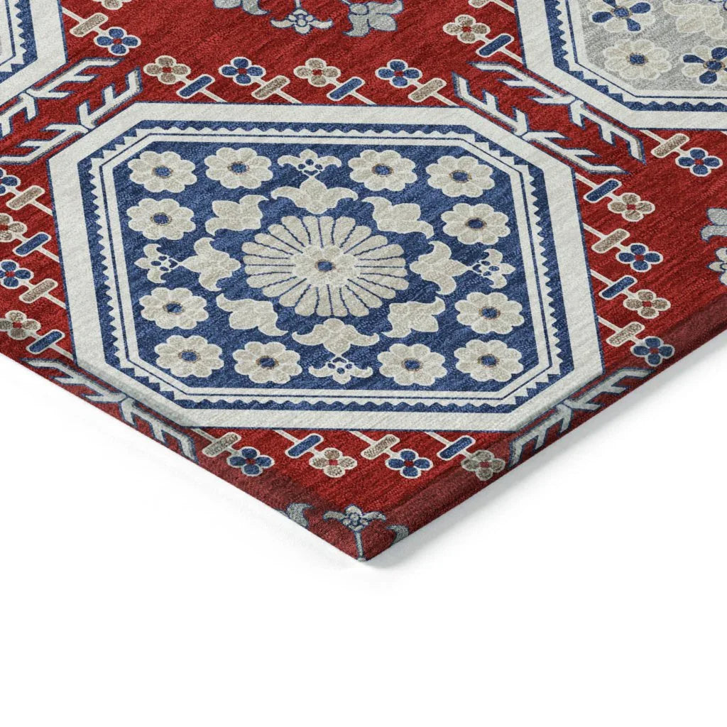 LOOMLAN Rugs Lucinda Red Washable Indoor-Outdoor Rug