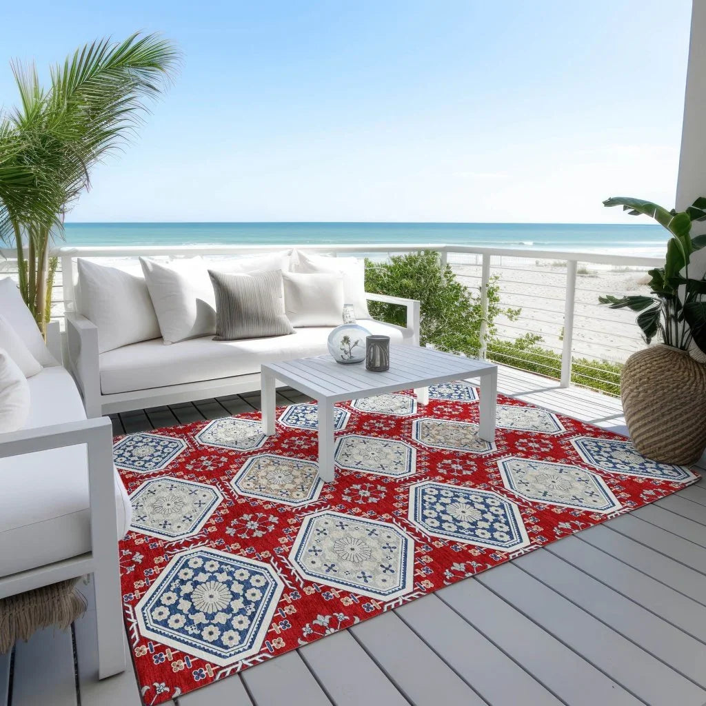 LOOMLAN Rugs Lucinda Red Washable Indoor-Outdoor Rug