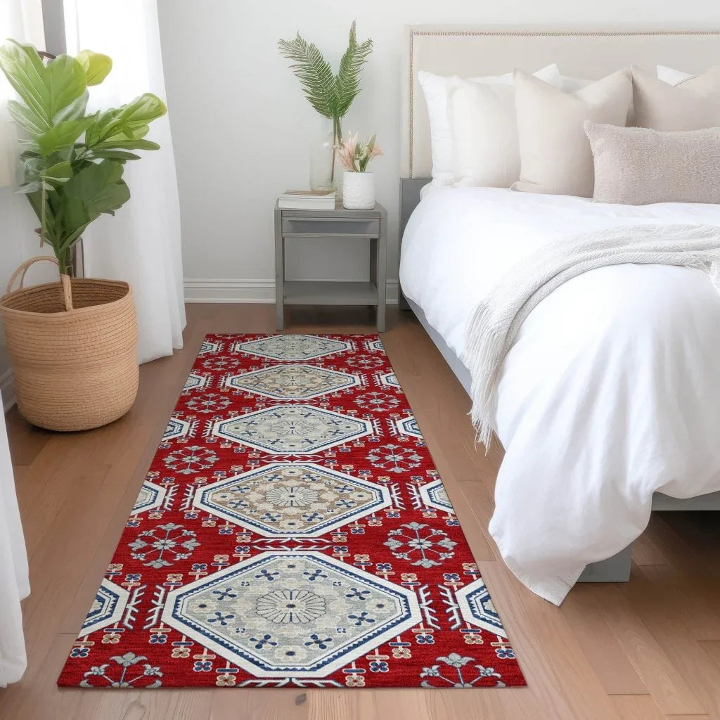 LOOMLAN Rugs Lucinda Red Washable Indoor-Outdoor Rug