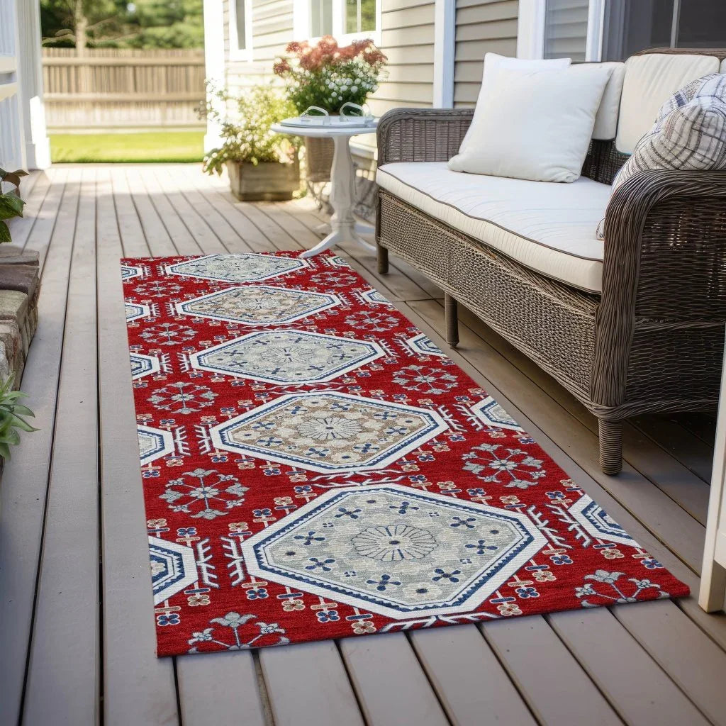 LOOMLAN Rugs Lucinda Red Washable Indoor-Outdoor Rug