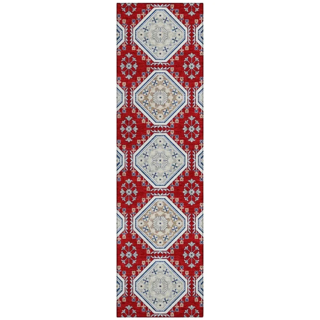 LOOMLAN Rugs Lucinda Red Washable Indoor-Outdoor Rug