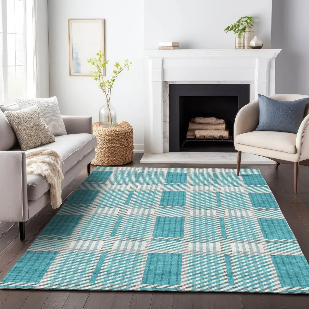 LOOMLAN Rugs Lunara Teal Washable Indoor-Outdoor Rug