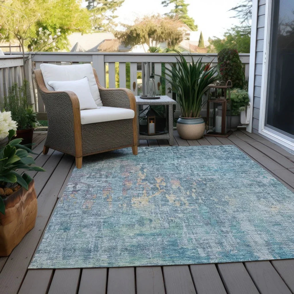 LOOMLAN Rugs Lunisse Blue Washable Indoor-Outdoor Rug