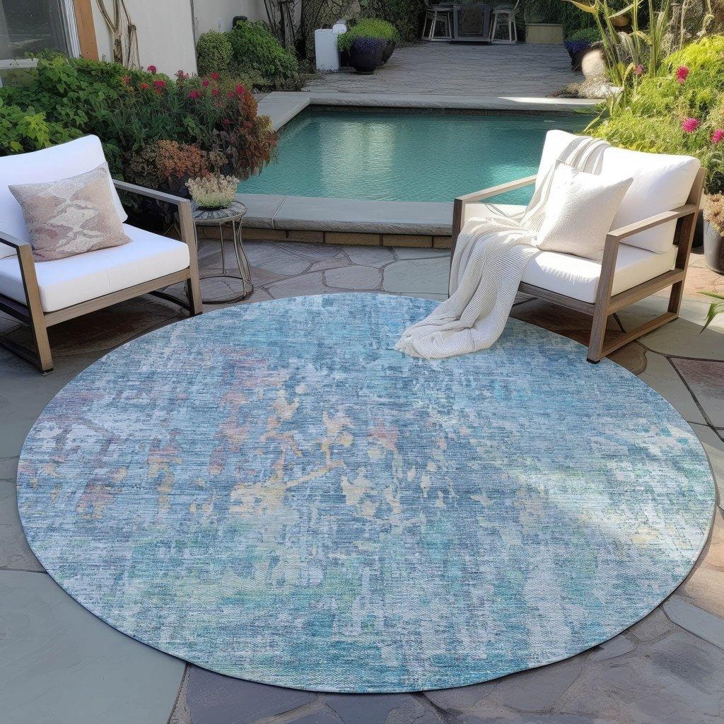 LOOMLAN Rugs Lunisse Blue Washable Indoor-Outdoor Rug