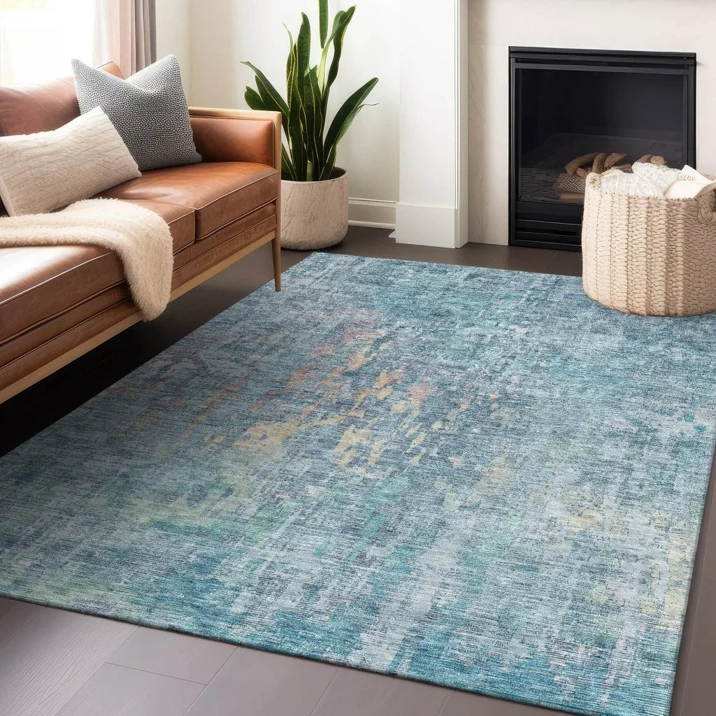 LOOMLAN Rugs Lunisse Blue Washable Indoor-Outdoor Rug