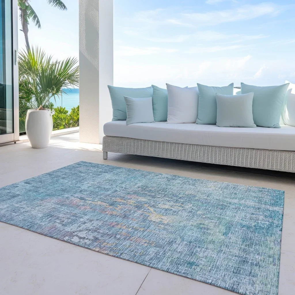 LOOMLAN Rugs Lunisse Blue Washable Indoor-Outdoor Rug