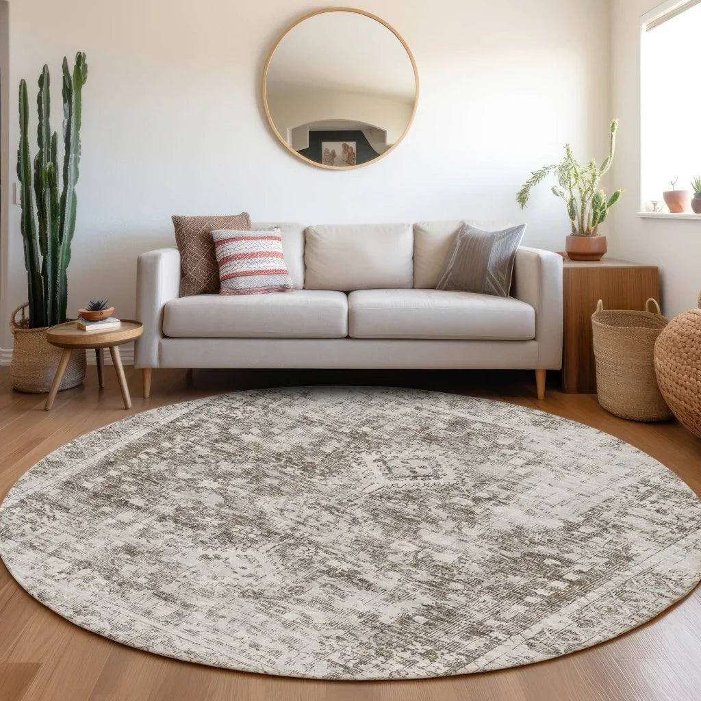 LOOMLAN Rugs Lurea Brown Washable Indoor-Outdoor Rug