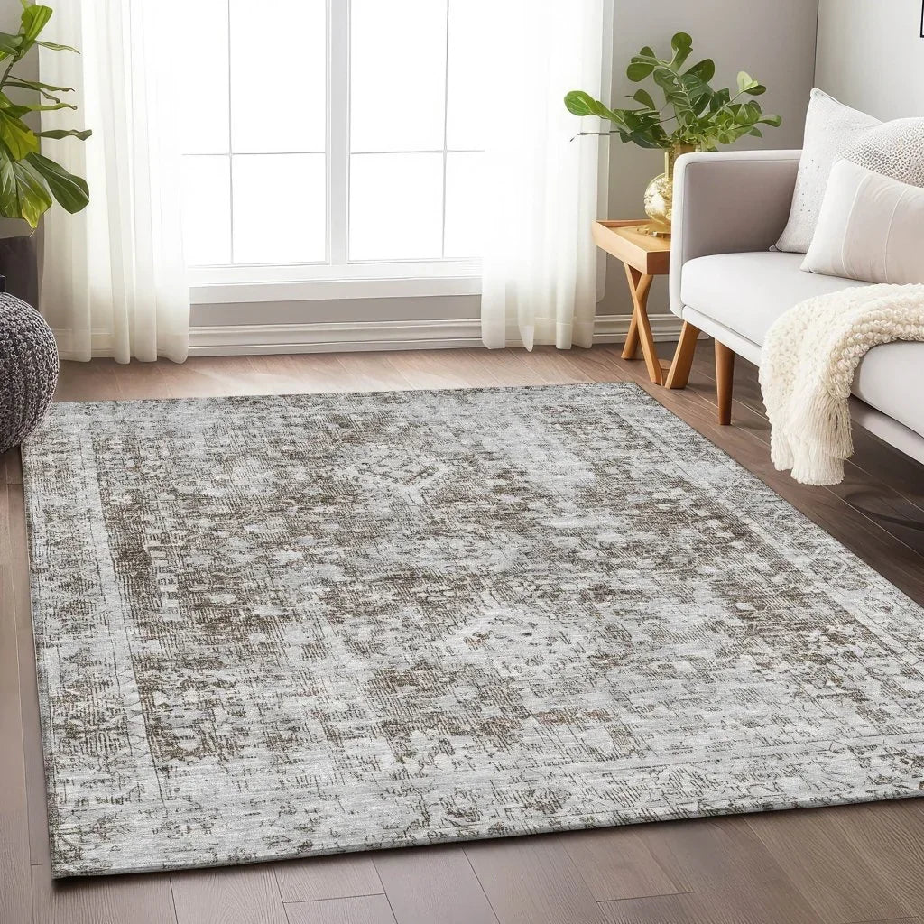 LOOMLAN Rugs Lurea Brown Washable Indoor-Outdoor Rug