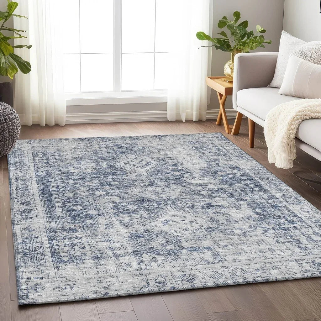 LOOMLAN Rugs Lurea Navy Washable Indoor-Outdoor Rug