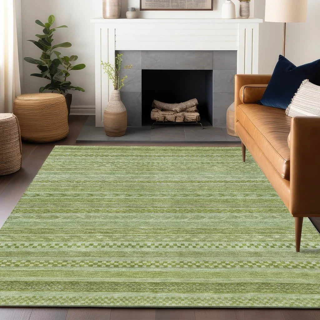 LOOMLAN Rugs Luthyra Green Washable Indoor-Outdoor Rug