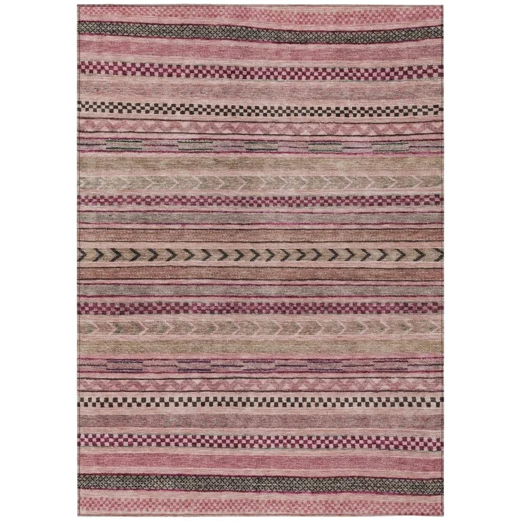 LOOMLAN Rugs Luthyra Pink Washable Indoor-Outdoor Rug