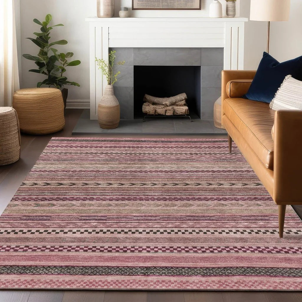 LOOMLAN Rugs Luthyra Pink Washable Indoor-Outdoor Rug