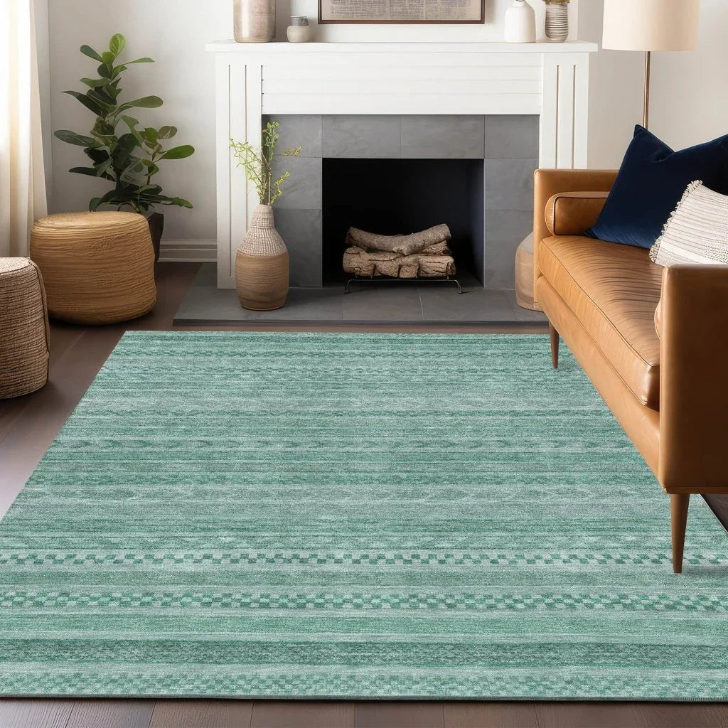 LOOMLAN Rugs Luthyra Turquoise Washable Indoor-Outdoor Rug
