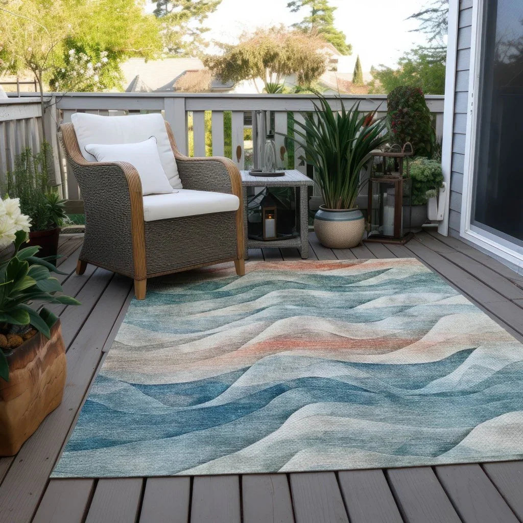 LOOMLAN Rugs Lyrette Teal Washable Indoor-Outdoor Rug