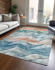 LOOMLAN Rugs Lyrette Teal Washable Indoor-Outdoor Rug